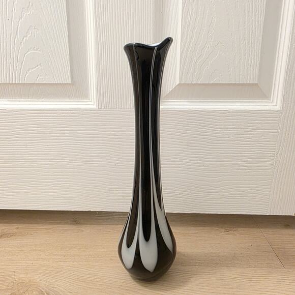 other Other - Black White Handblown Decorative‎ Contemporary Abstract Tall Glass Vase